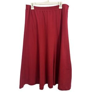 Peruvian Connection 100% Pima Cotton Red Pull On Midi Skirt XL Minimalist Boho